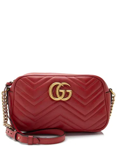 Gucci Red Leather Matelasse Gg Marmont Small Camera Bag (authentic Pre-loved)