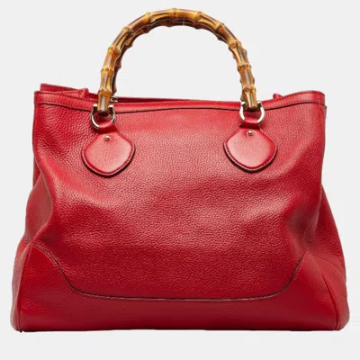 Pre-owned Gucci Red Leather Medium Bamboo Diana Totes
