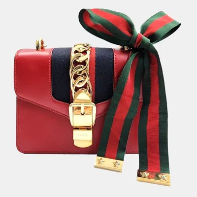 Pre-owned Gucci Red Leather Mini Sylvie Bag