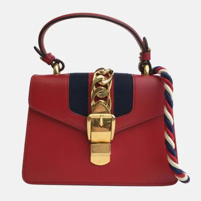 Pre-owned Gucci Red Leather Mini Sylvie Shoulder Bag