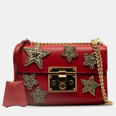 Pre-owned Gucci Red Leather Padlock Star Shoulder Bag