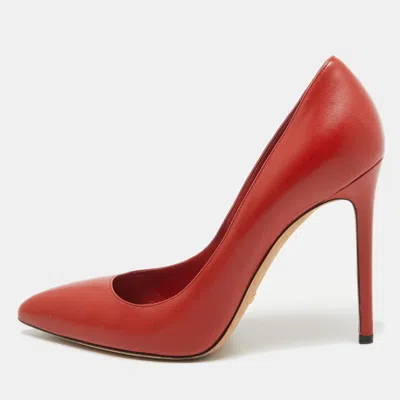 Pre-owned Gucci Red Leather Pointed Toe Pumps Size 38.5