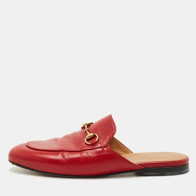 Pre-owned Gucci Red Leather Princetown Mules Size 37