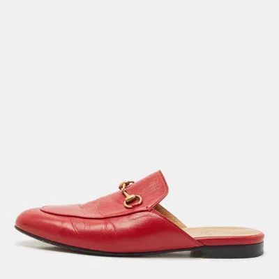 Pre-owned Gucci Red Leather Princetown Mules Size 38.5
