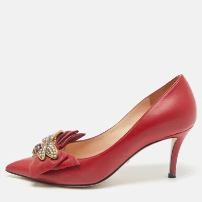 Pre-owned Gucci Red Leather Queen Margaret Pumps Size 36.5