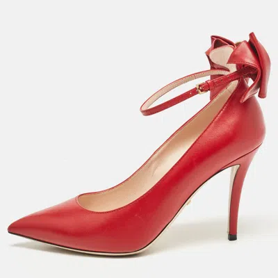 Pre-owned Gucci Red Leather Queen Margaret Pumps Size 38