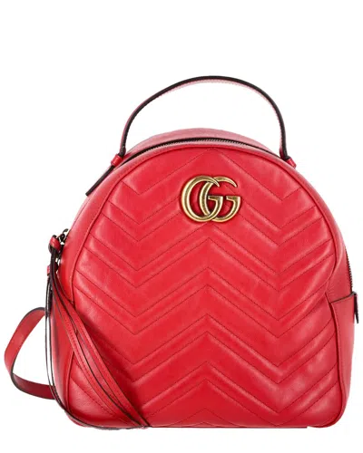 GUCCI GUCCI RED LEATHER QUILTED MARMONT BACKPACK (AUTHENTIC PRE-LOVED)
