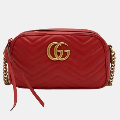 Pre-owned Gucci Red Leather Small Gg Marmont Shoulder Bags