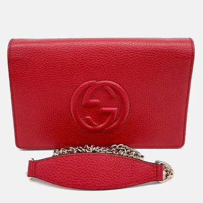 Pre-owned Gucci Red Leather Soho Chain Crossbody Bag