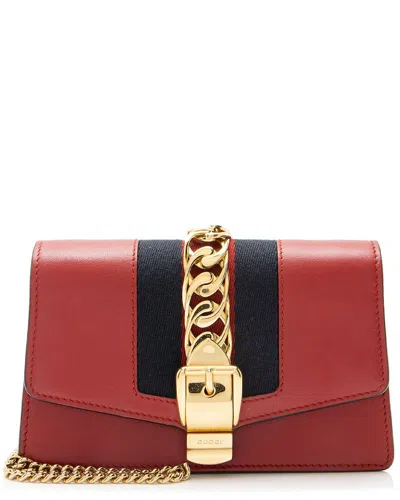 Pre-owned Gucci Red Leather Sylvie Super Mini Bag (authentic Pre-loved)
