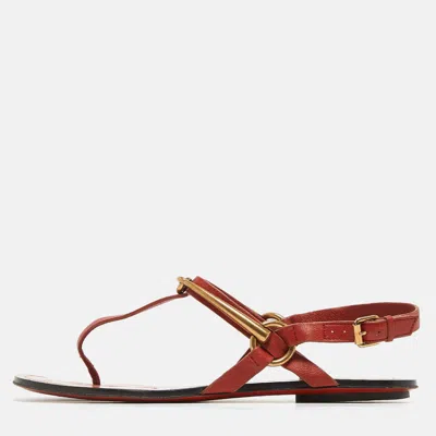 Pre-owned Gucci Red Leather Thong Sligback Sandals Size 37.5