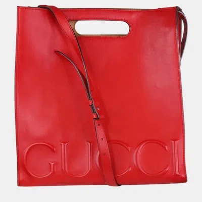 Pre-owned Gucci Red Leather Xl Linear Tote Bag
