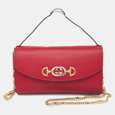 Pre-owned Gucci Red Leather Zumi Chain Shoulder Bag