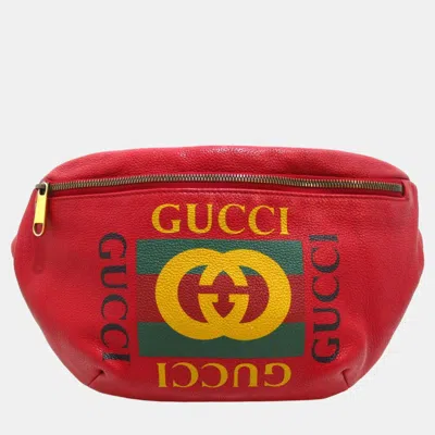 Pre-owned Gucci Red Logo Leather Belt Bag