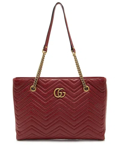 Gucci Red Matelasse Calfskin Gg Marmont Medium Chain Tote (authentic Pre-  Loved) In Burgundy