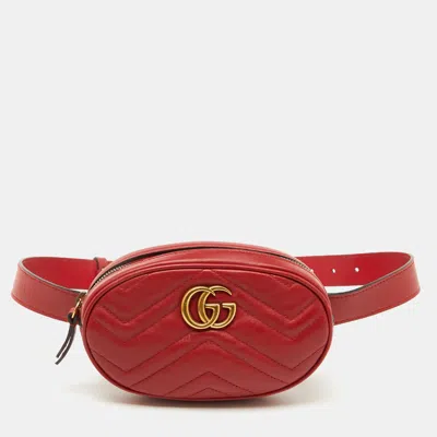 Pre-owned Gucci Red Matelasse Leather Gg Marmont Belt Bag