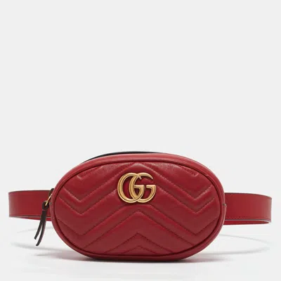 Pre-owned Gucci Red Matelasse Leather Gg Marmont Belt Bag