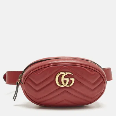 Pre-owned Gucci Red Matelassé Leather Gg Marmont Belt Bag