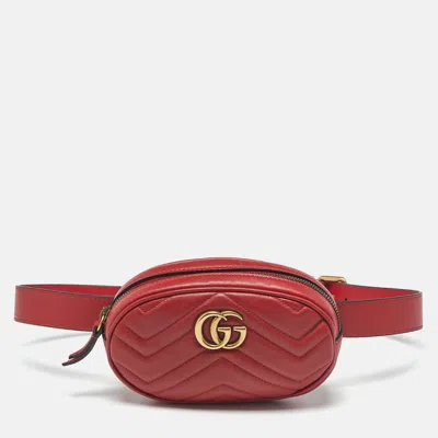 Pre-owned Gucci Red Matelassé Leather Gg Marmont Belt Bag