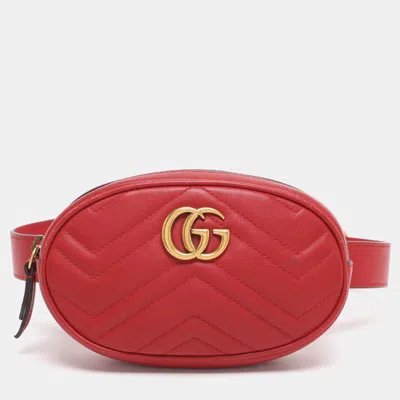Pre-owned Gucci Red Matelassé Leather Gg Marmont Belt Bag