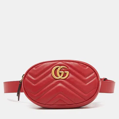 Pre-owned Gucci Red Matelassé Leather Gg Marmont Belt Bag
