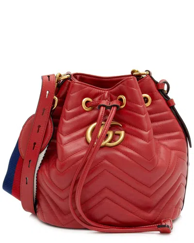 GUCCI GUCCI RED MATELASSE LEATHER GG MARMONT BUCKET BAG (AUTHENTIC PRE-LOVED)