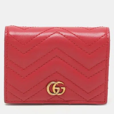 Pre-owned Gucci Red Matelasse Leather Gg Marmont Card Case