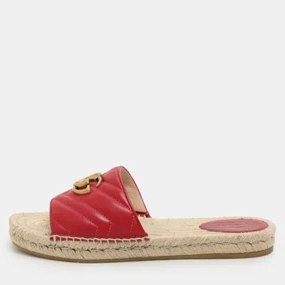 Pre-owned Gucci Red Matelasse Leather Gg Marmont Espadrille Flat Slides Size 39