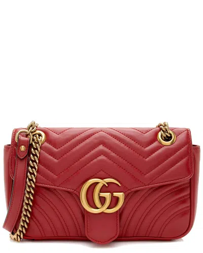 GUCCI GUCCI RED MATELASSE LEATHER GG MARMONT MEDIUM FLAP BAG (AUTHENTIC PRE-LOVED)