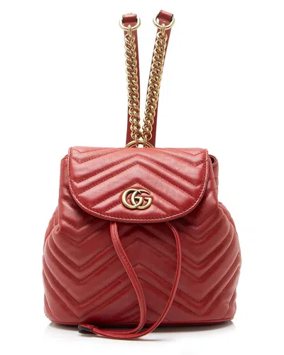 Pre-owned Gucci Red Matelasse Leather Gg Marmont Mini Backpack (authentic Pre-loved)