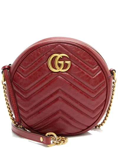 Gucci Red Matelasse Leather Gg Marmont Round Mini Shoulder Bag (authentic Pre-loved)