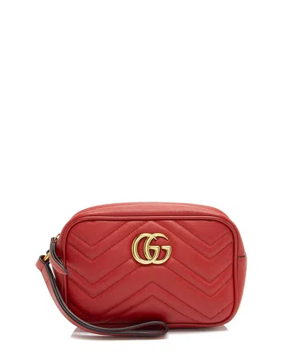 Gucci Red Matelasse Leather Gg Marmont Small Wristlet (authentic Pre-loved)