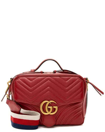 Gucci Red Matelasse Leather Gg Marmont Zip Around Top Handle (authentic Pre-  Loved)
