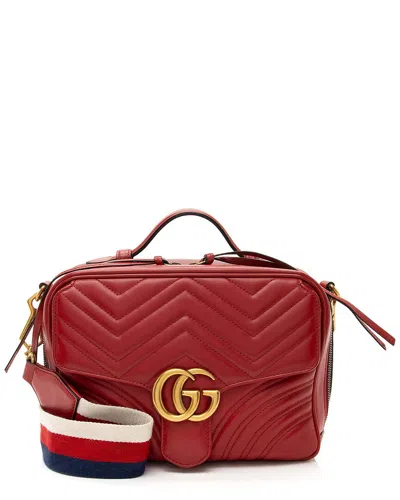 GUCCI GUCCI RED MATELASSE LEATHER GG MARMONT ZIP AROUND TOP HANDLE (AUTHENTIC PRE-LOVED)