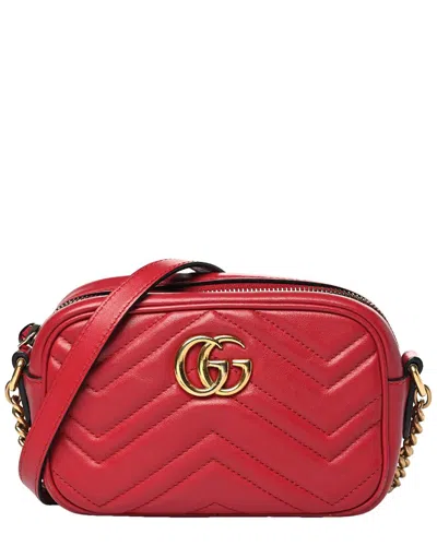 Gucci Red Matelasse Macadam Leather Mini Gg Marmont Chain Shoulder Bag  (authentic Pre-loved)