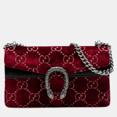 Pre-owned Gucci Red Medium Gg Velvet Dionysus Crossbody
