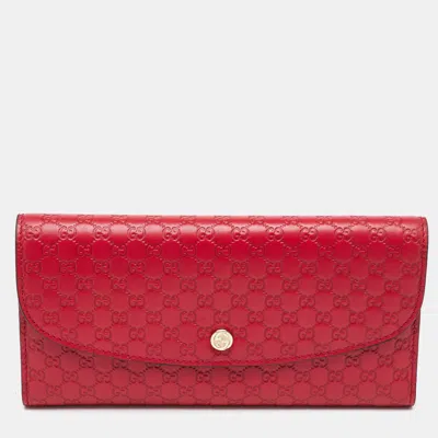 Pre-owned Gucci Red Microssima Leather Flap Continental Wallet