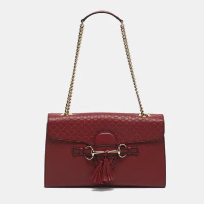 Pre-owned Gucci Red Microssima Leather Medium Emily Chain Shoulder Bag