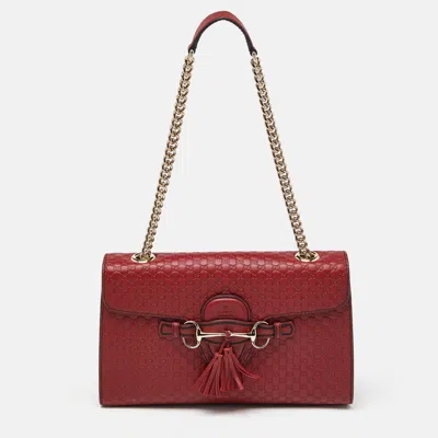 Pre-owned Gucci Red Microssima Leather Medium Emily Chain Shoulder Bag