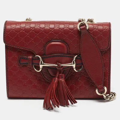 Pre-owned Gucci Red Microssima Leather Mini Emily Chain Crossbody Bag