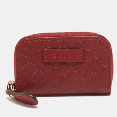 Pre-owned Gucci Red Microssima Leather Mini Zip Purse