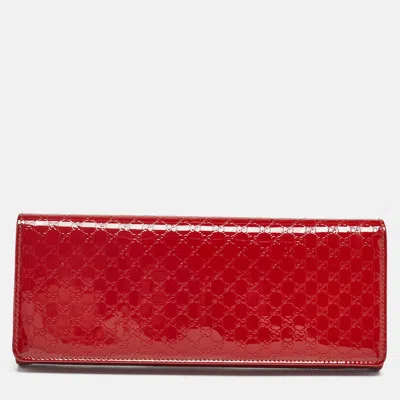 Pre-owned Gucci Red Microssima Patent Leather Broadway Clutch