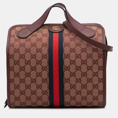 Pre-owned Gucci Red Mini Gg Canvas Ophidia Web Duffle Bag