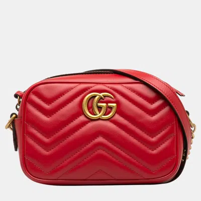 Pre-owned Gucci Red Mini Gg Marmont Matelasse Crossbody