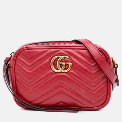 Pre-owned Gucci Red Mini Gg Marmont Matelasse Leather Crossbody