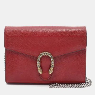 Pre-owned Gucci Red Mini Leather Dionysus Wallet On Chain