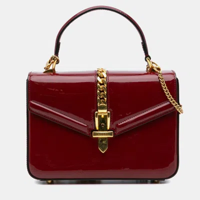 Pre-owned Gucci Red Mini Patent Sylvie 1969 Top Handle Bag