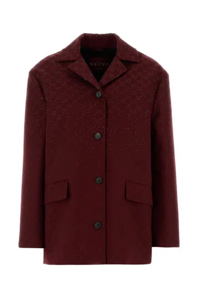 Gucci Red Notched Lapel Single Breasted Jacket In Burgundy