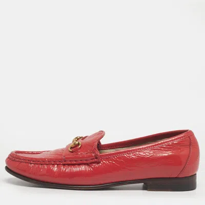 Pre-owned Gucci Red Patent Leather 1953 Horsebit Slip On Loafers Size 36