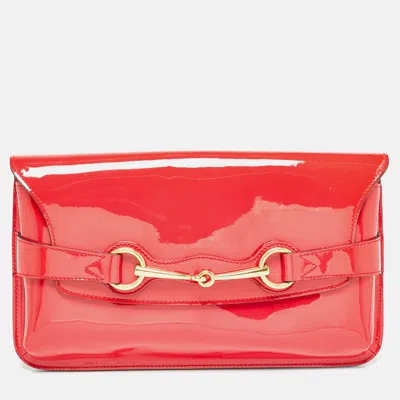 Pre-owned Gucci Red Patent Leather Bright Bit Clutch